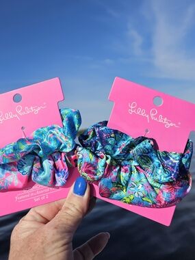 Lilly Pulitzer Blue & Pink Floral Scrunchie Set Of 4